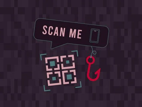 Quishing scam warns users against malicious QR codes by highlighting fake Stock Illustration