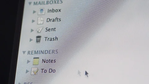 Quit mail message on Apple Display inside Mail application Stock Footage 99138341