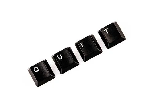 Quit word written with black computer buttons over white Stock Photos