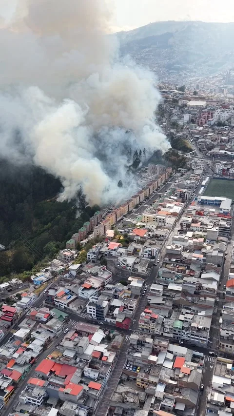 Quito Ecuador Fire and Smoke Over Urban Neighborhoods Stock Footage 345455393
