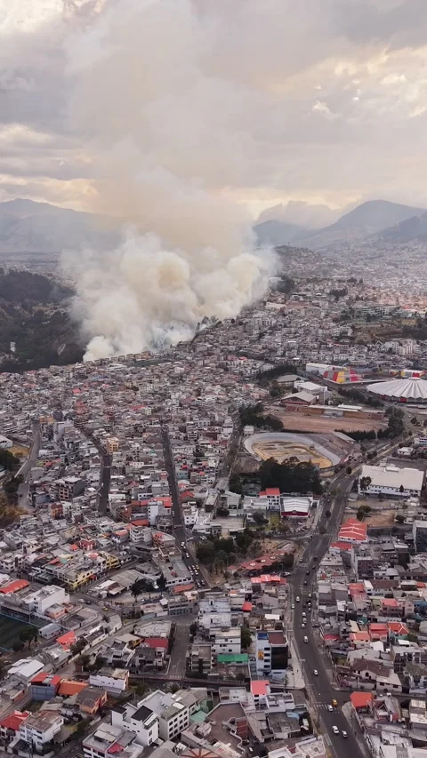 Quito Ecuador Fire and Smoke Over Urban Neighborhoods Stock Footage 345455409