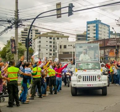 QUITO, ECUADOR - JULY 7, 2015: Very emocional and nice moment of pope Ecuador Stock Photos
