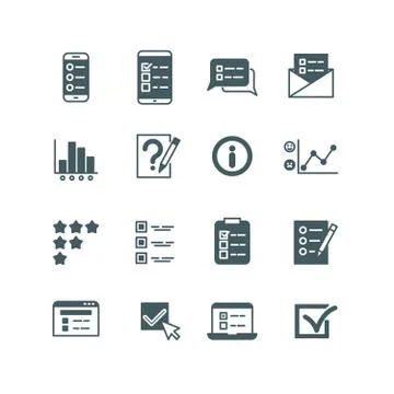 Quiz and test list, voting button, survey, questionnaire vector icons set Illustrazione stock