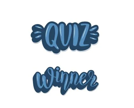 Quiz and Winner text set. Handwritten lettering. Elements  for social media n Stock Illustration