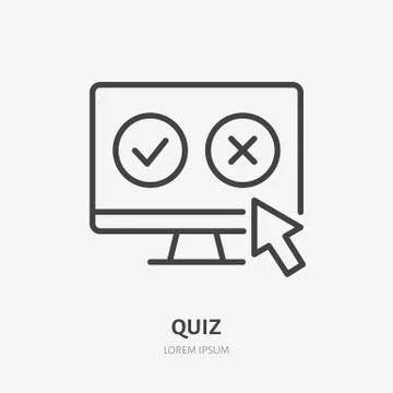 Quiz flat line icon. Vector thin sign of online test, vote, customer experience Illustrazione stock