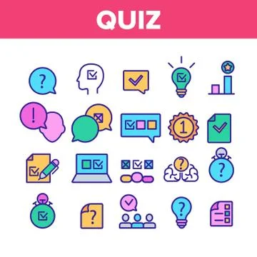 Quiz Game Collection Elements Icons Set Vector 库存插图