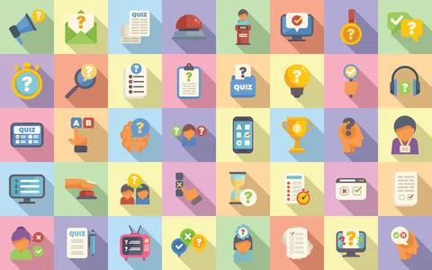 Quiz icons set flat vector. Poll exam Stock Illustration
