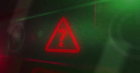 Quiz question mark symbol light flashing on board control display Stock Footage 313658564