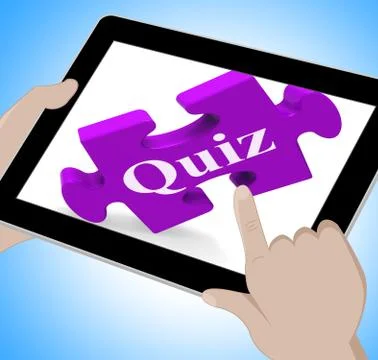Quiz tablet means internet question and answer game Illustrazione stock