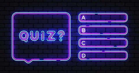 Quiz test menu neon template. Quiz on light background for game background Stock Illustration