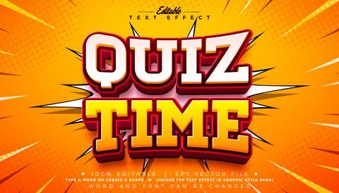 Quiz Time Editable Text Effect Design Vector Cartoon Graphic Style with 3d .. 스톡 일러스트