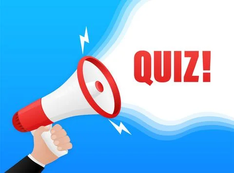 Quiz. Vector flat illustration with megaphone on white background. Illustration