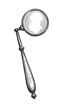 Quizzing glass ink sketch. Illustrazione stock