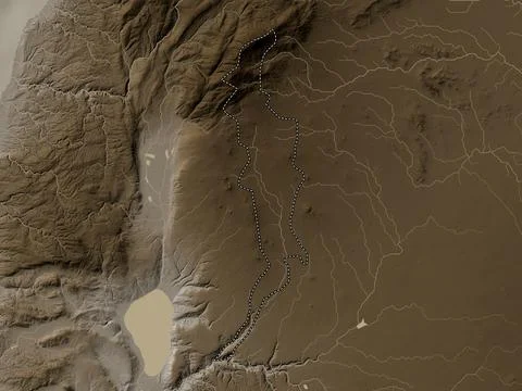 Quneitra, Syria. Elevation map colored in sepia tones with lakes and rivers イラスト素材