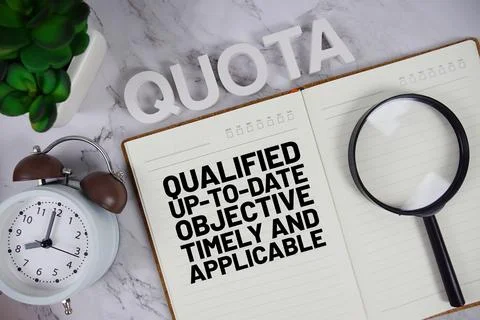 QUOTA Qualified, Up-to-Date, Objective, Timely, and Applicable alphabet let.. Stock Photos