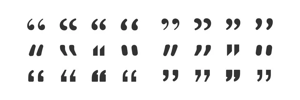 Quotation mark icon set. Double comma sign. Text quote symbol in vector flat Stock Illustration