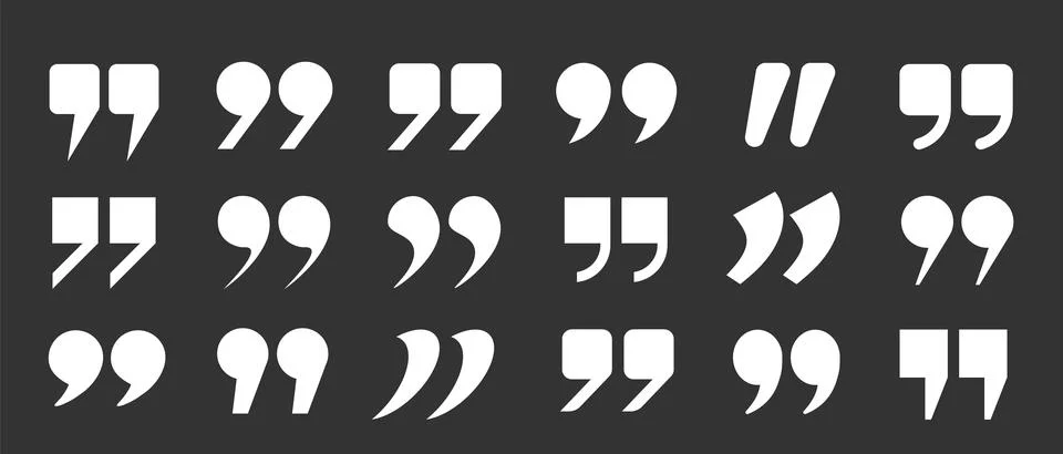 The quotation marks are white on a dark background. A speech bubble in the chat Stock Illustration