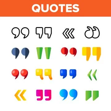 Quotation Marks, Inverted Commas Vector Color Icons Set Illustrazione stock