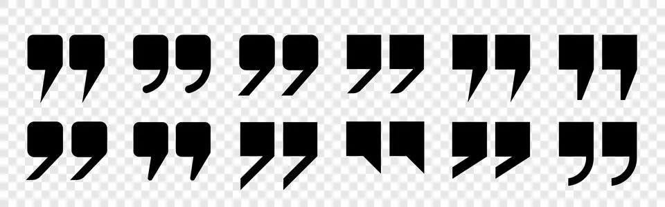 Quotation marks, a set of isolated black vector icons in the form of square Stock Illustration