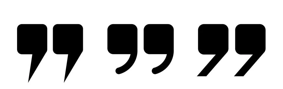 Quotation marks, a set of three isolated black vector icons in the form of Illustrazione stock