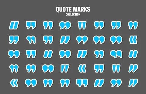 Quotation marks vector collection. Blue quotes icon. Colorful stickers Stock Illustration