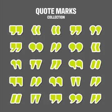 Quotation marks vector collection. Green quotes icon. Colorful stickers Stock-Illustration