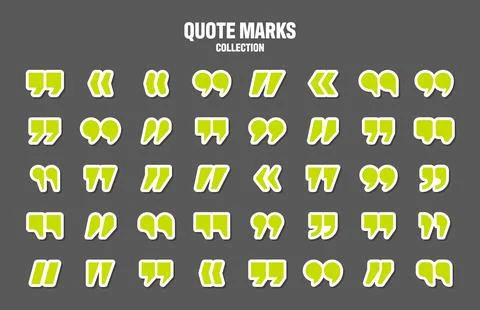 Quotation marks vector collection. Green quotes icon. Colorful stickers Stock Illustration