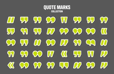 Quotation marks vector collection. Green quotes icon. Colorful stickers Stock Illustration
