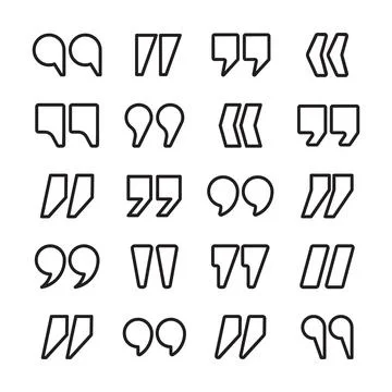 Quotation marks vector collection. Quotes icon. Lined speech mark symbol. Stock Illustration