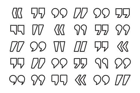 Quotation marks vector collection. Quotes icon. Lined speech mark symbol. Stock Illustration