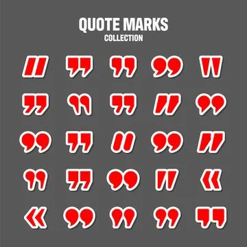Quotation marks vector collection. Red quotes icon. Colorful stickers collection Stock Illustration