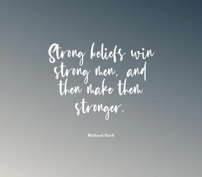 Quote about string beliefs on a grey background Illustrazione stock