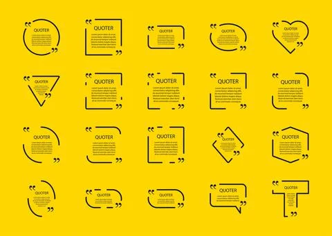 Quote box frame, big set. Yellow background. Colored Blank template quote tex Stock Illustration