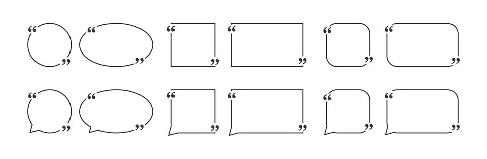 Quote box frame, big set. Quote box icon. Texting quote boxes. Blank template Stock Illustration