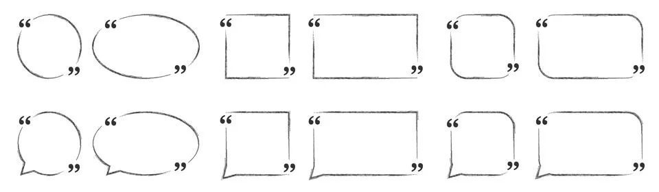 Quote box frame, big set. Quote box icon. Texting quote boxes. Blank template Stock Illustration