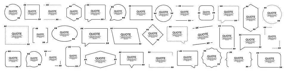 Quote box frame, big set. Quote box icon. Texting quote boxes. Blank templa.. Stock Illustration
