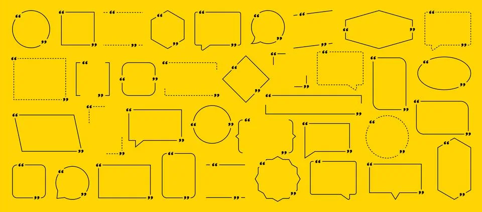 Quote box frame, big set. Quote box icon. Texting quote boxes. Blank templa.. Stock Illustration