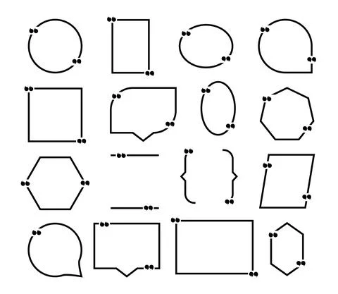 Quote box frame, set. Quotation paragraph symbol icon. Quote info box. Vector Stock Illustration