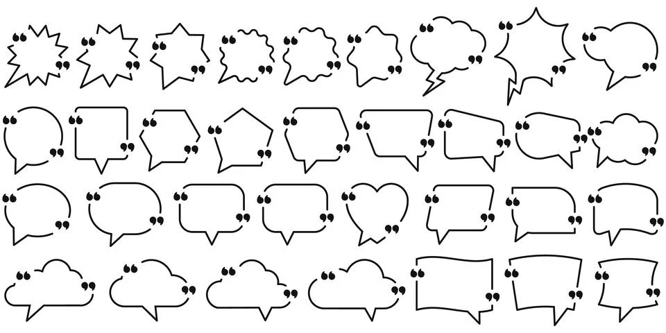 Quote box frames set. Bubble quotation, comment, message borders. Vector illu Stock Illustration