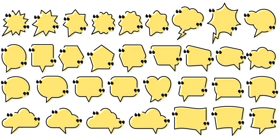 Quote box frames set. Bubble quotation, comment, message borders. Vector illu Stock Illustration