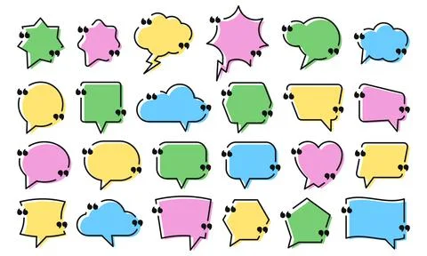 Quote box frames set. Bubble quotation, comment, message borders. Vector illu Stock Illustration