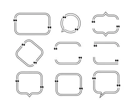 Quote box frames set isolated. Bubble speech comment message reference borders Stock Illustration