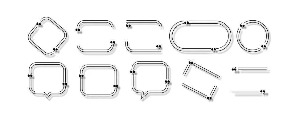 Quote box frames set isolated. Bubble speech comment message reference borders Illustrazione stock