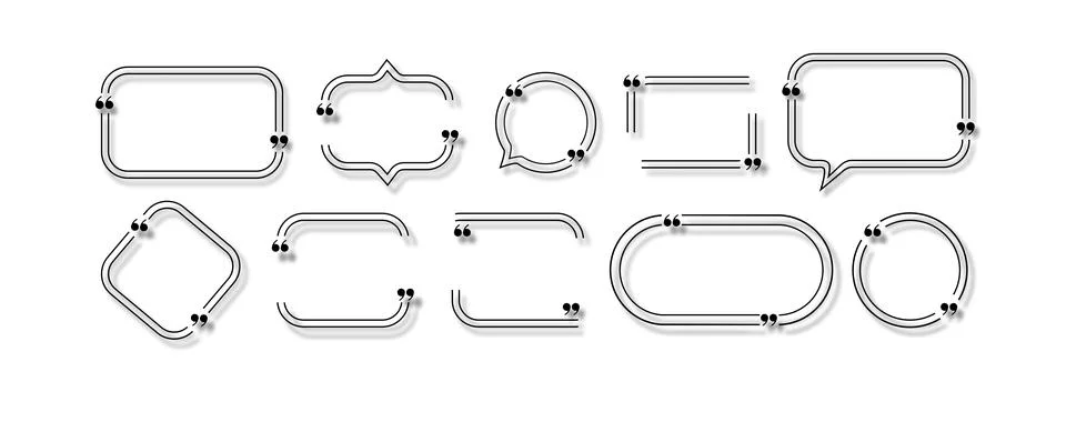 Quote box frames set isolated. Bubble speech comment message reference borders Stock Illustration