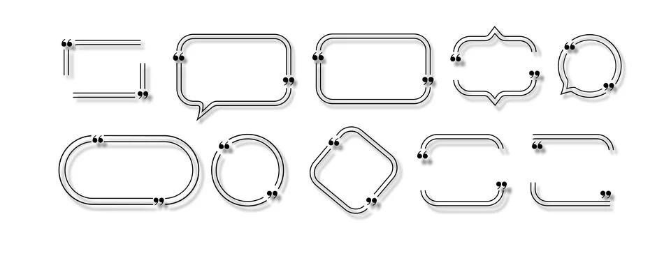 Quote box frames set isolated. Bubble speech comment message reference borders Illustrazione stock