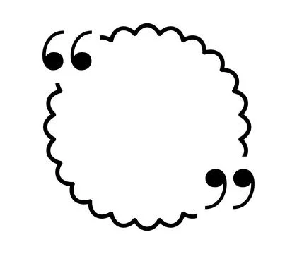 Quote box title isolated. Black outline round speech quotation mark frame. Text Stock Illustration