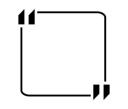 Quote box title isolated. Black outline square speech quotation mark frame. Text Stock Illustration