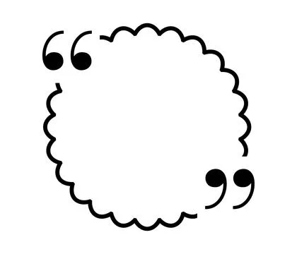 Quote box title isolated. Black outline round speech quotation mark frame. Text Stock Illustration
