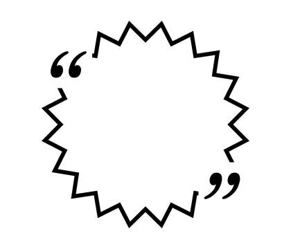 Quote box title isolated. Black outline round speech quotation mark frame. Text Stock Illustration