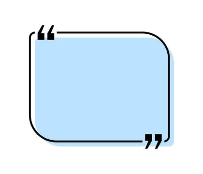 Quote box title isolated. Blue rectangle speech quotation mark frame. Text talk Stock Illustration